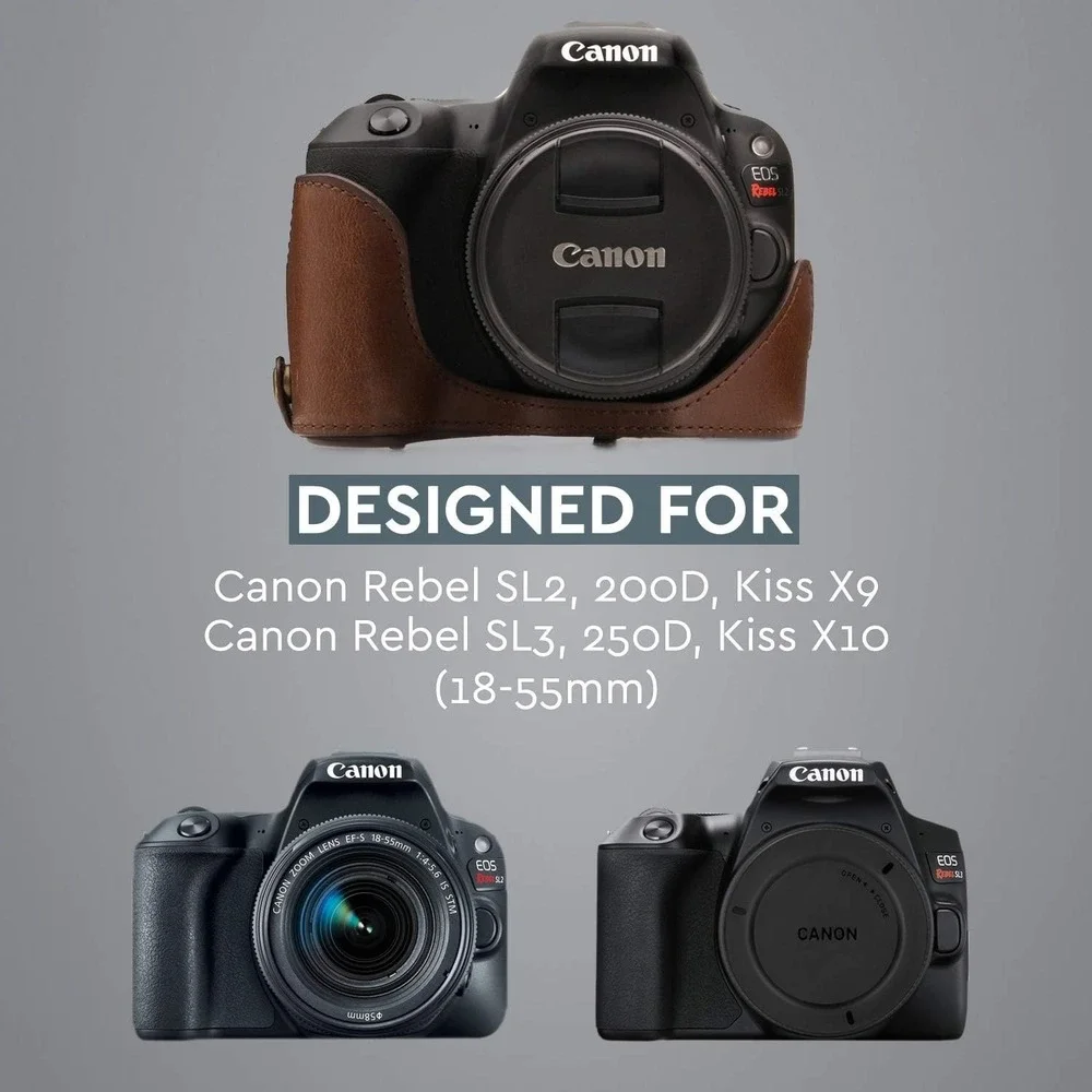 MegaGear MG1304 Leather Camera Case Canon‎ SL2 200D Kiss X9 18-55mm Dark Brown